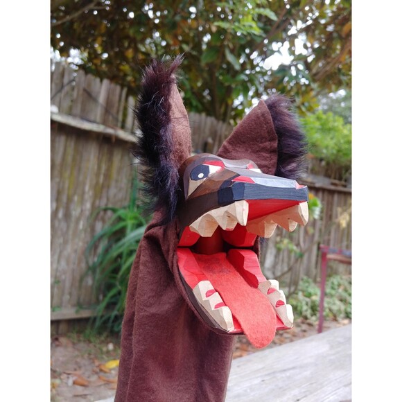Vintage Carved Wood Wolf Hand Puppet, Collectable German Folk Art - Picture 3 of 10